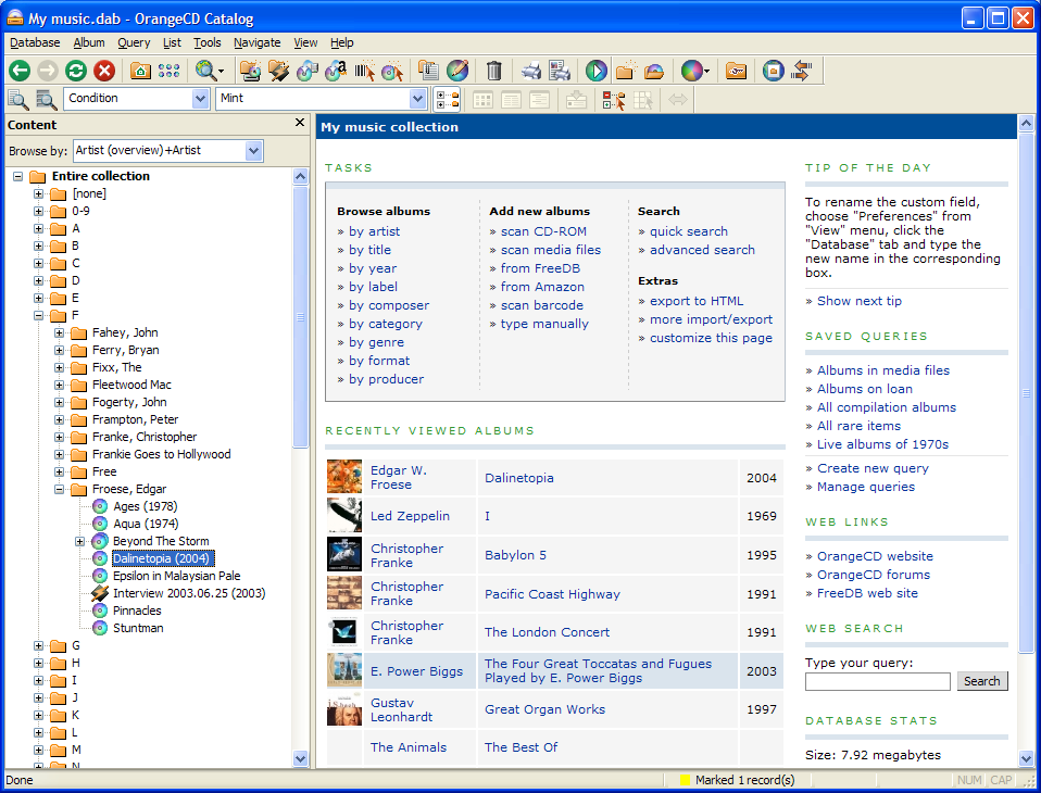 OrangeCD Record Catalog screenshot